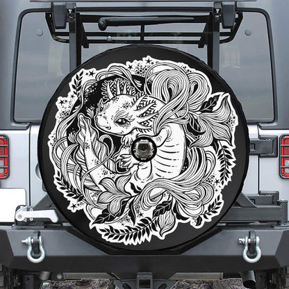 Black And White Axolotl Print Tire Cover With Camera Hole