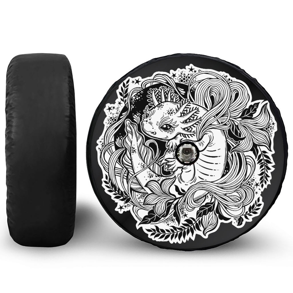 Black And White Axolotl Print Tire Cover With Camera Hole