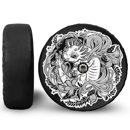 Black And White Axolotl Print Tire Cover With Camera Hole