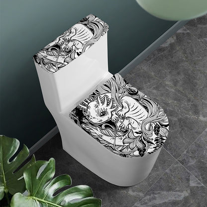 Black And White Axolotl Print Toilet Lid And Tank Cover Set