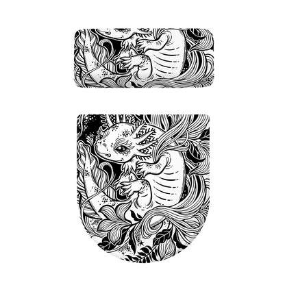 Black And White Axolotl Print Toilet Lid And Tank Cover Set