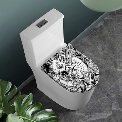 Black And White Axolotl Print Toilet Lid Cover