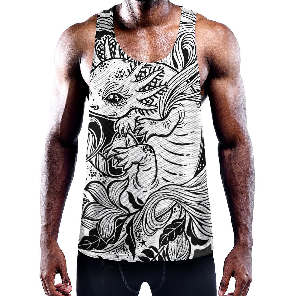 Black And White Axolotl Print Training Tank Top