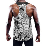 Black And White Axolotl Print Training Tank Top