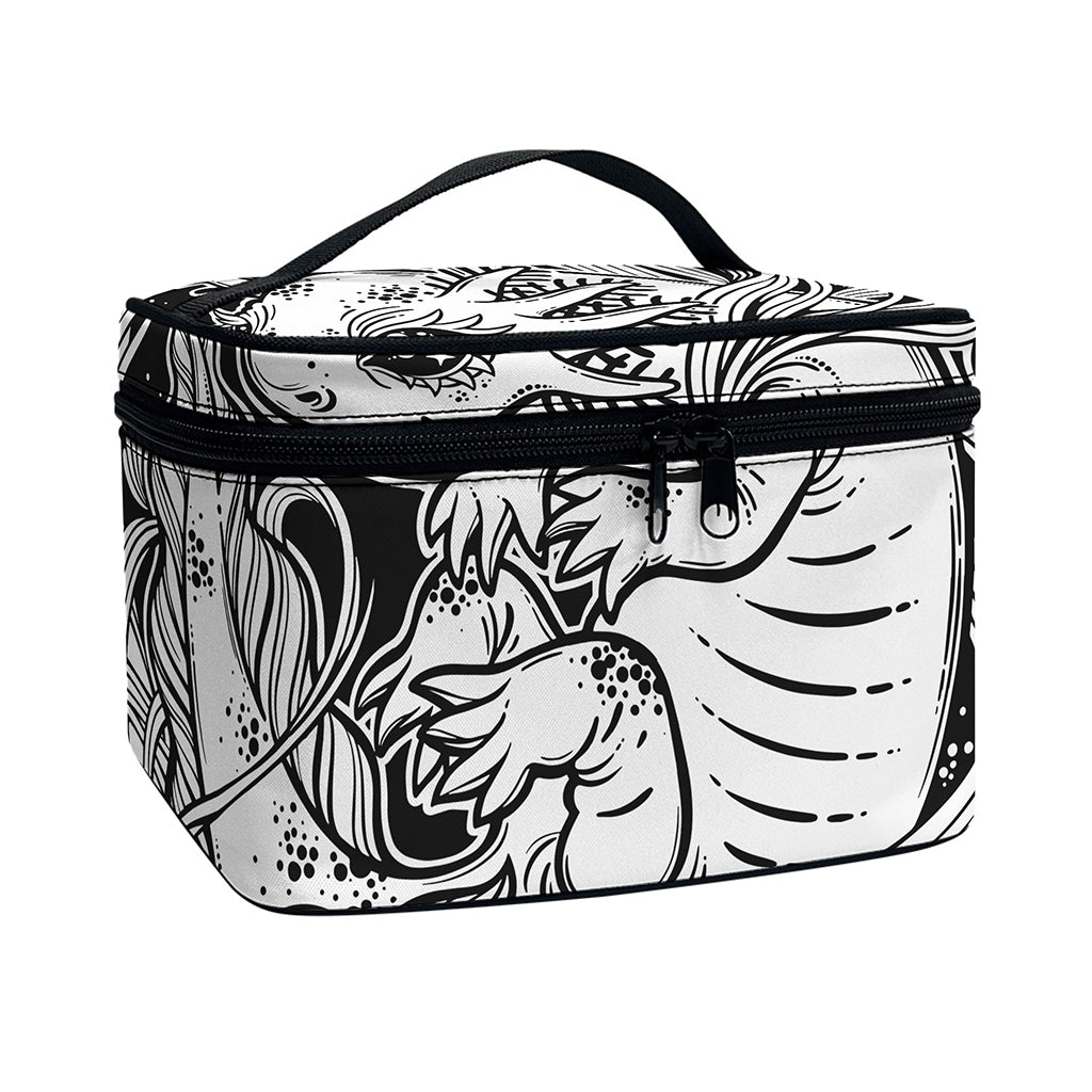 Black And White Axolotl Print Travel Makeup Bag