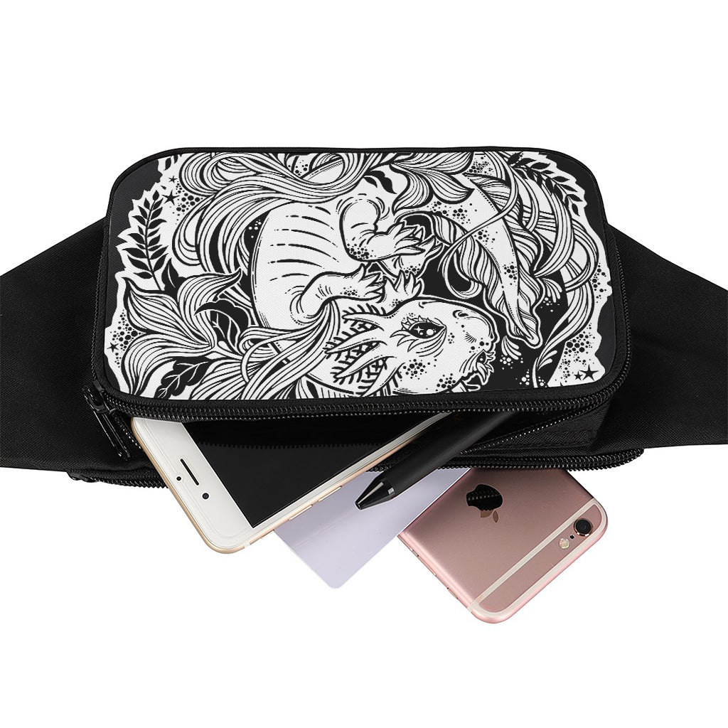 Black And White Axolotl Print Waist Bag