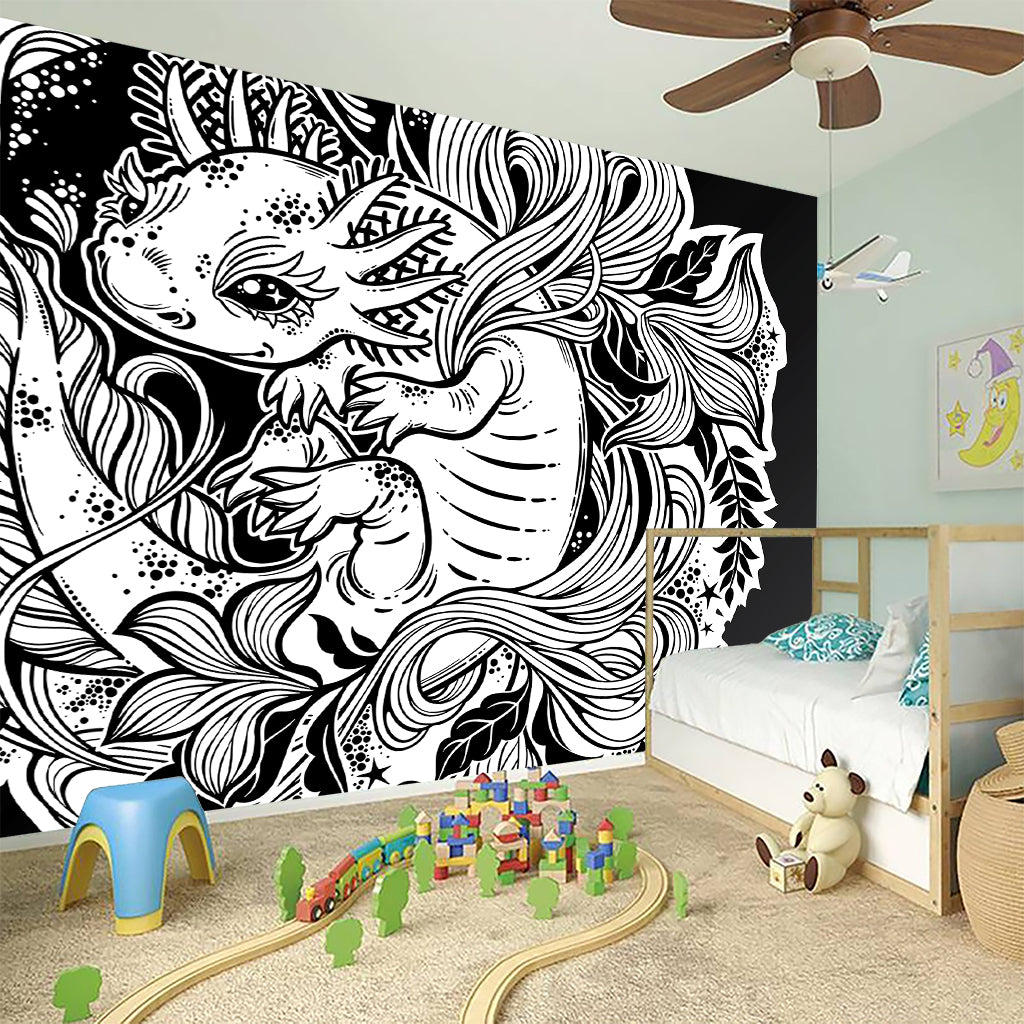 Black And White Axolotl Print Wall Sticker