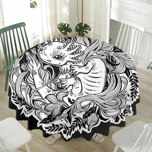 Black And White Axolotl Print Waterproof Round Tablecloth