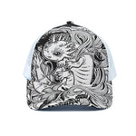 Black And White Axolotl Print White Mesh Trucker Cap