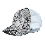 Black And White Axolotl Print White Mesh Trucker Cap