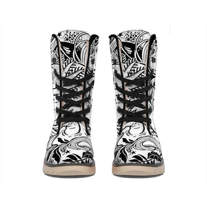 Black And White Axolotl Print Winter Boots