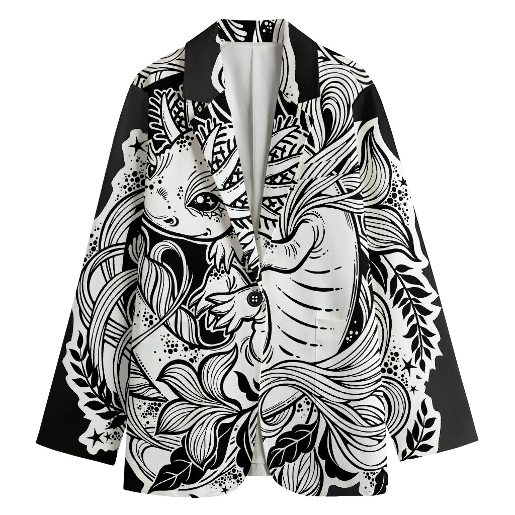 Black And White Axolotl Print Women's Blazer