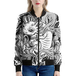 Black And White Axolotl Print Women's Bomber Jacket
