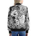 Black And White Axolotl Print Women's Bomber Jacket