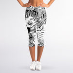 Black And White Axolotl Print Women's Capri Leggings