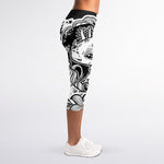 Black And White Axolotl Print Women's Capri Leggings