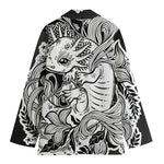 Black And White Axolotl Print Women's Cotton Blazer