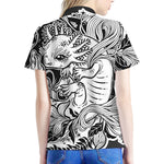 Black And White Axolotl Print Women's Polo Shirt