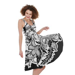 Black And White Axolotl Print Women's Sleeveless Dress