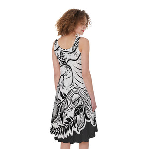 Black And White Axolotl Print Women's Sleeveless Dress