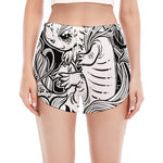 Black And White Axolotl Print Women's Split Running Shorts