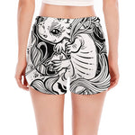 Black And White Axolotl Print Women's Split Running Shorts