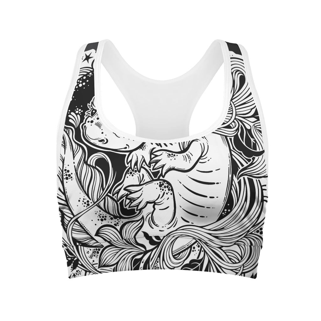 Black And White Axolotl Print Women's Sports Bra