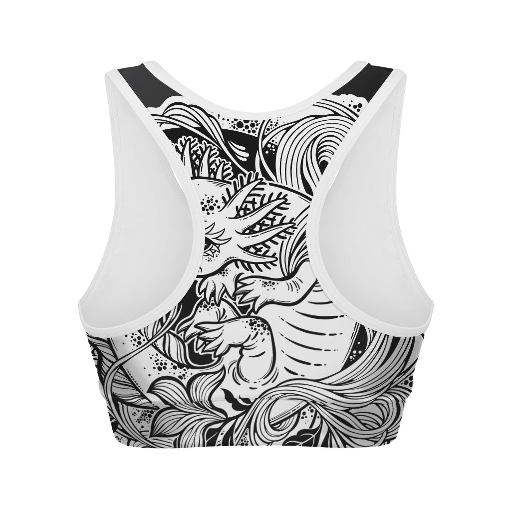 Black And White Axolotl Print Women's Sports Bra