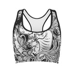 Black And White Axolotl Print Women's Sports Bra