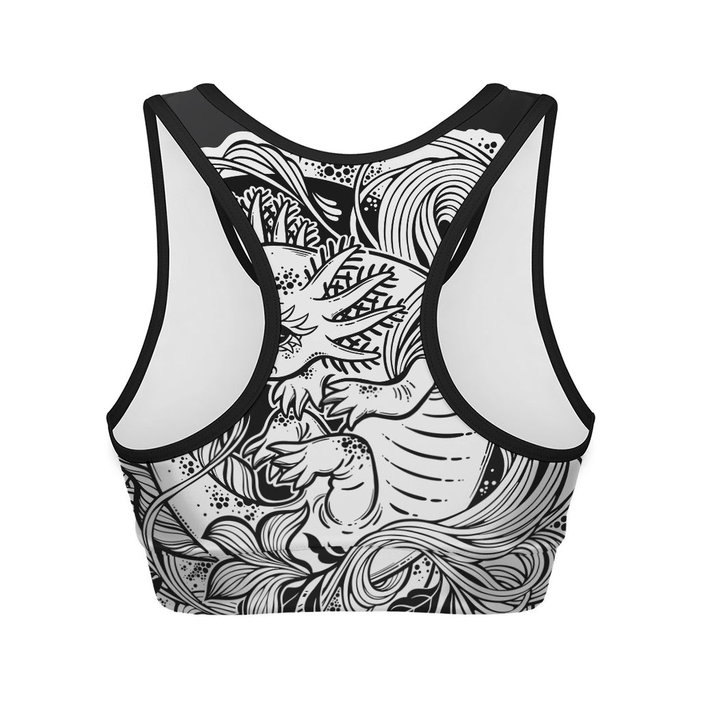 Black And White Axolotl Print Women's Sports Bra