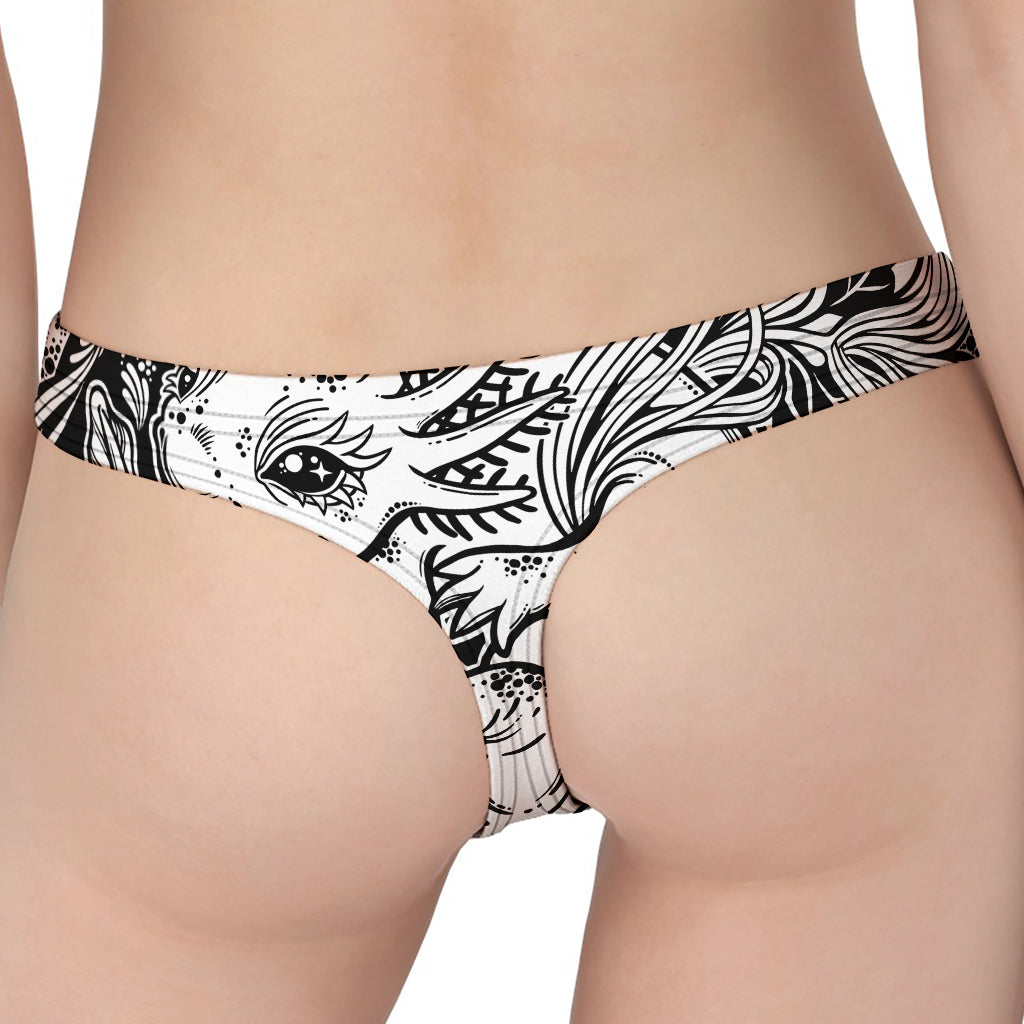 Black And White Axolotl Print Women's Thong