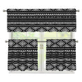 Black And White Aztec Ethnic Print 3 Piece Kitchen Curtains