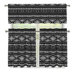 Black And White Aztec Ethnic Print 3 Piece Kitchen Curtains