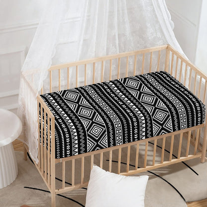 Black And White Aztec Ethnic Print Baby Crib Sheet