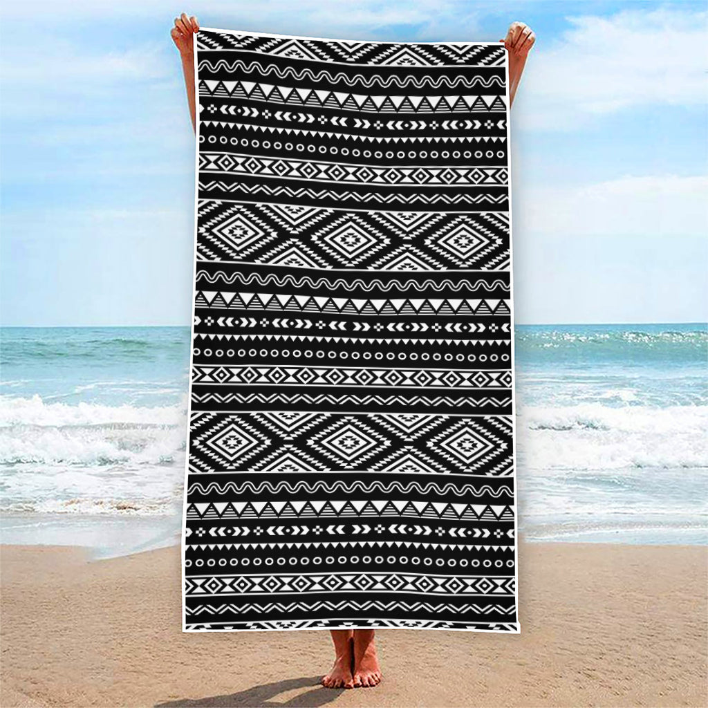 Black And White Aztec Ethnic Print Beach Towel