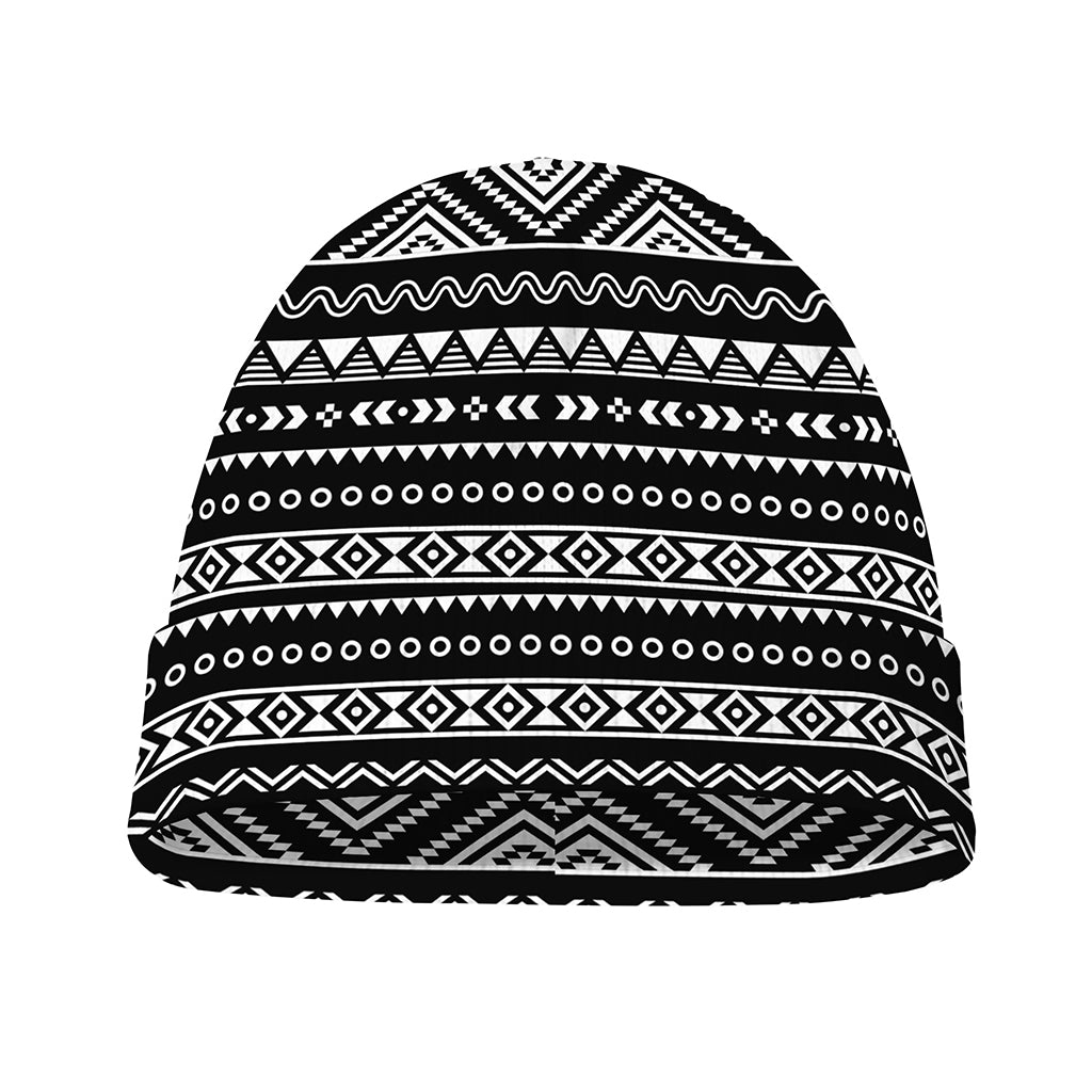 Black And White Aztec Ethnic Print Beanie
