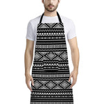 Black And White Aztec Ethnic Print Bib Apron With Pocket