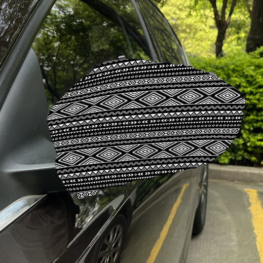 Black And White Aztec Ethnic Print Car Side Mirror Covers