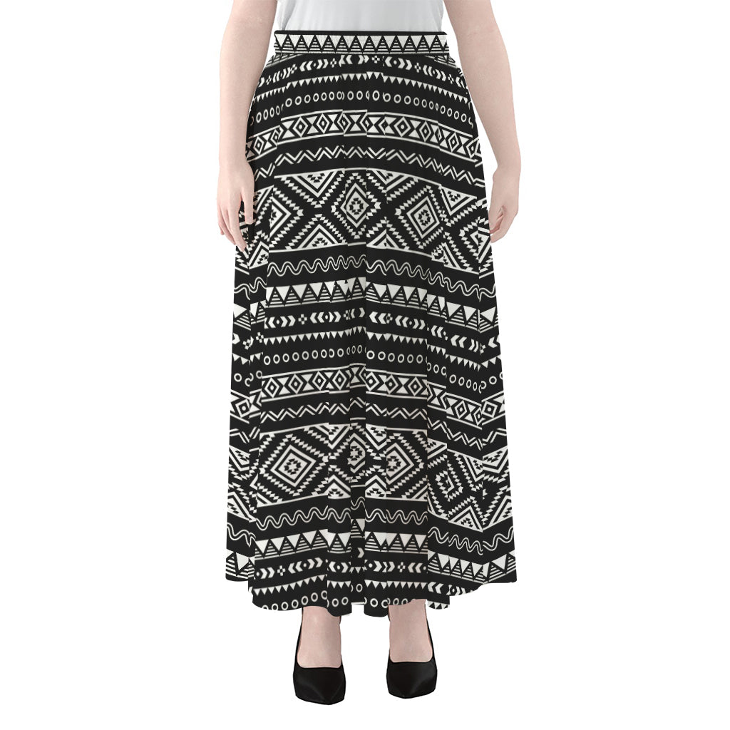 Black And White Aztec Ethnic Print Chiffon Maxi Skirt