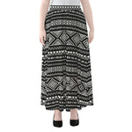 Black And White Aztec Ethnic Print Chiffon Maxi Skirt