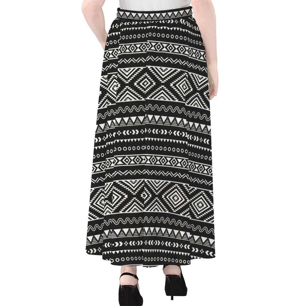 Black And White Aztec Ethnic Print Chiffon Maxi Skirt