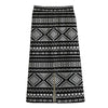 Black And White Aztec Ethnic Print Cotton Front Slit Maxi Skirt