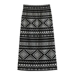 Black And White Aztec Ethnic Print Cotton Front Slit Maxi Skirt