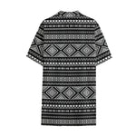 Black And White Aztec Ethnic Print Cotton Hawaiian Shirt
