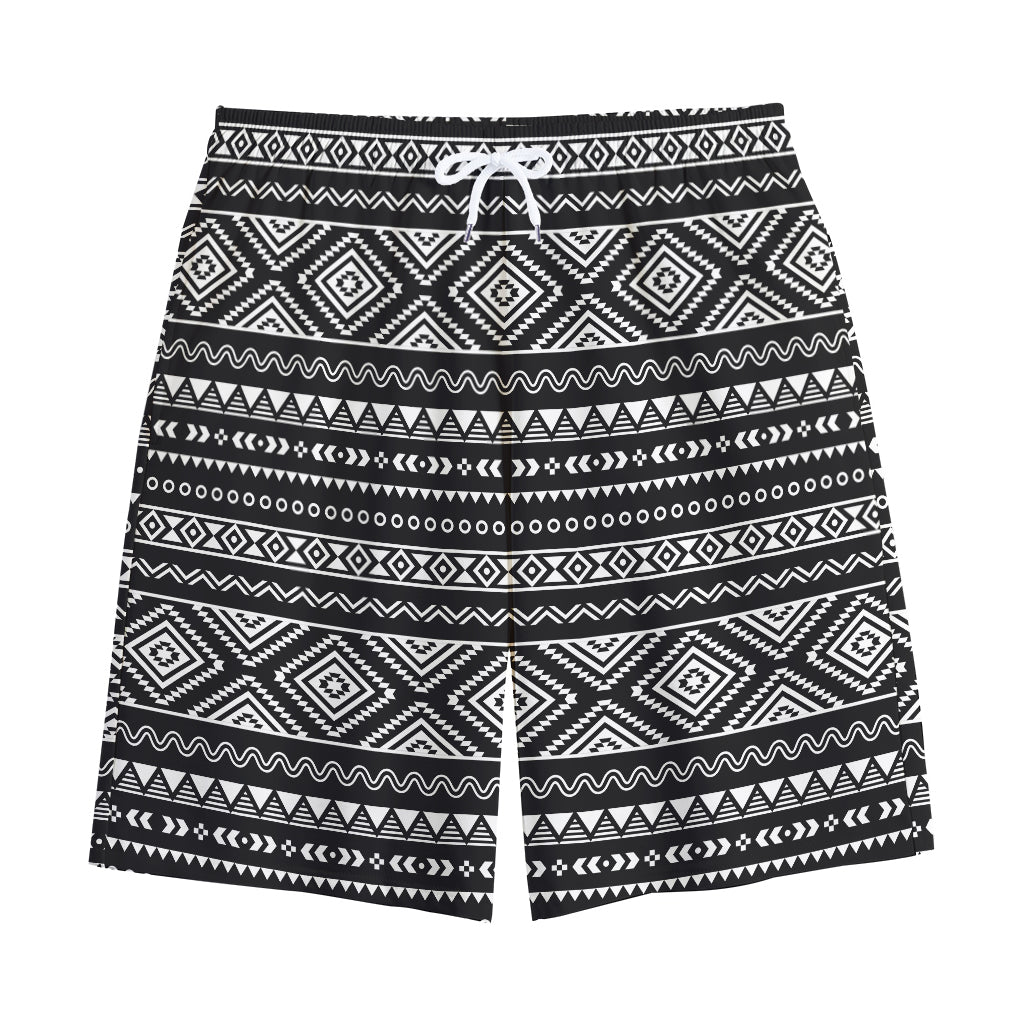 Black And White Aztec Ethnic Print Cotton Shorts