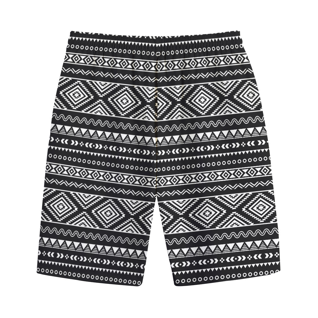 Black And White Aztec Ethnic Print Cotton Shorts