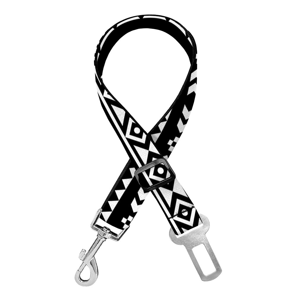 Black And White Aztec Ethnic Print Dog Seat Belt
