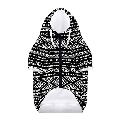 Black And White Aztec Ethnic Print Dog Zip Up Hoodie