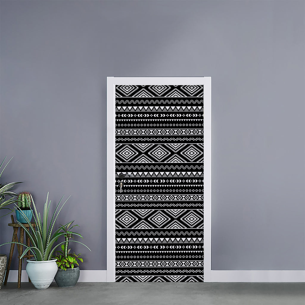 Black And White Aztec Ethnic Print Door Sticker