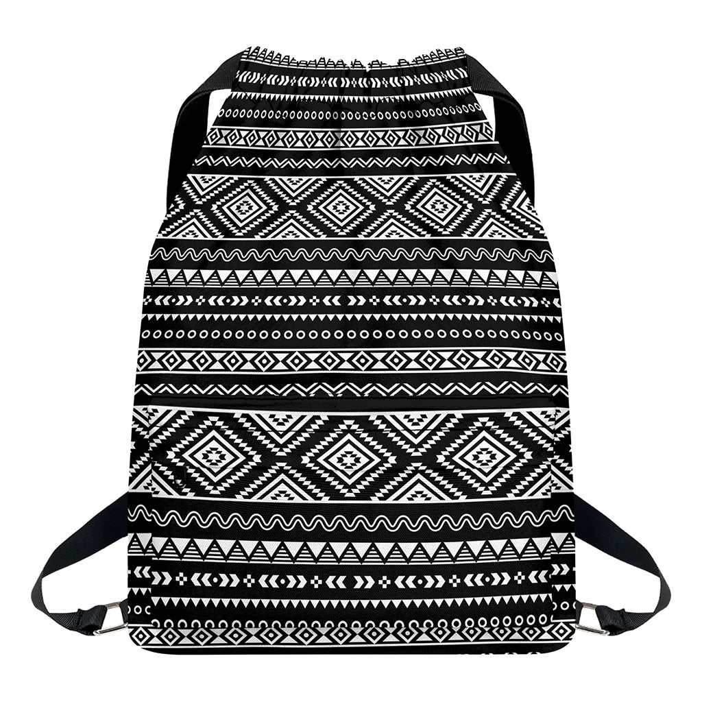 Black And White Aztec Ethnic Print Drawstring Backpack